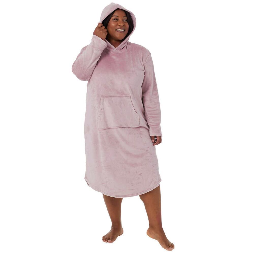NWT 32 Degrees Women's Cozy Soft Velour Front Pocket Hooded Lounger